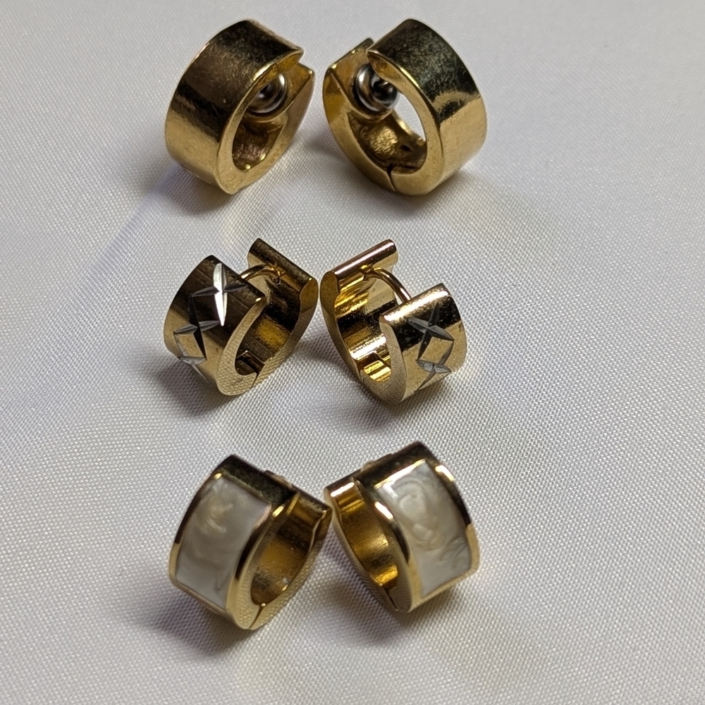 Set Of (3) Huggie Goldtone Hoop Earrings